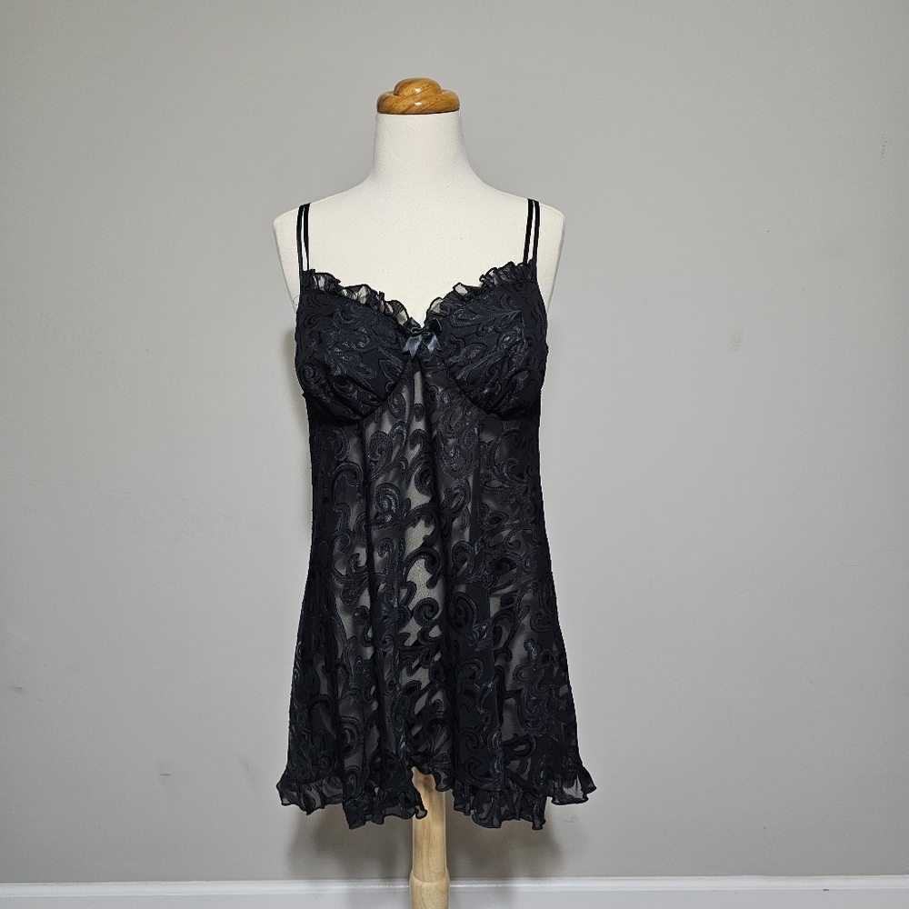 Vintage Cinema Etoile Black Lace Babydoll Set 1X